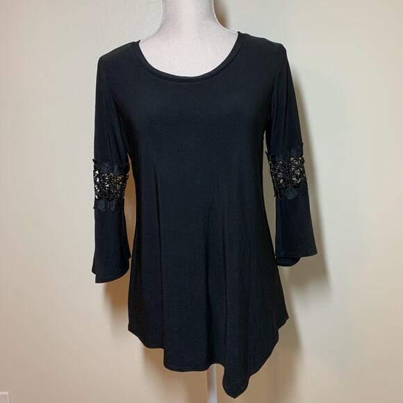 New Directions Black Blouse  with Bell Sleeves  Small - Picture 1 of 5